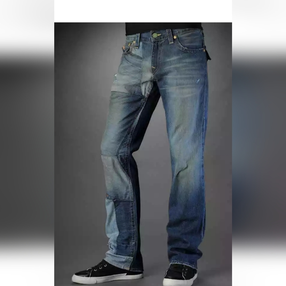 True Religion Ricky Patchwork Jeans, Straight, Loose, Flap Pockets. Retail $495